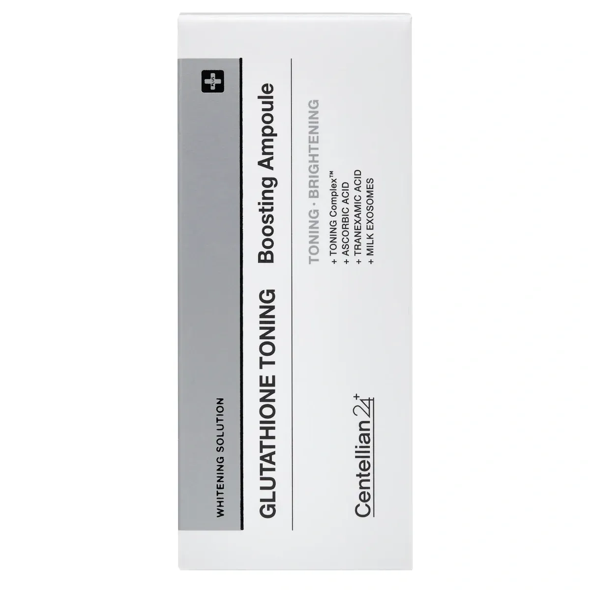 Коробка Centellian24 Glutathione Toning Boosting Ampoule зі списком основних компонентів комплексу