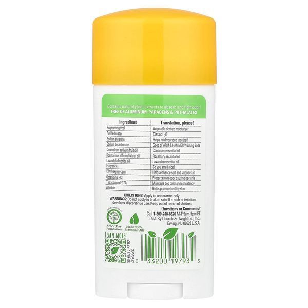 Arm & Hammer Essentials with Natural Deodorizers, Rosemary Lavender (Дезодорант натуральний, розмарин та лаванда), 71 г 033200197935 фото