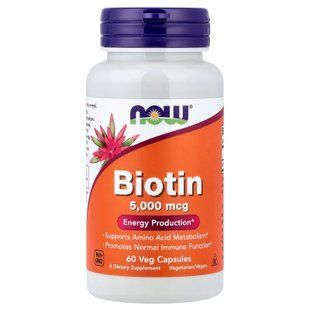 NOW Foods Biotin (Дієтична добавка біотин 5000 мкг), 60 капсул 733739004710 фото