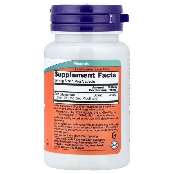 NOW Foods Zinc Picolinate (Дієтична добавка піколінат цинку), 60 шт 733739015501 фото