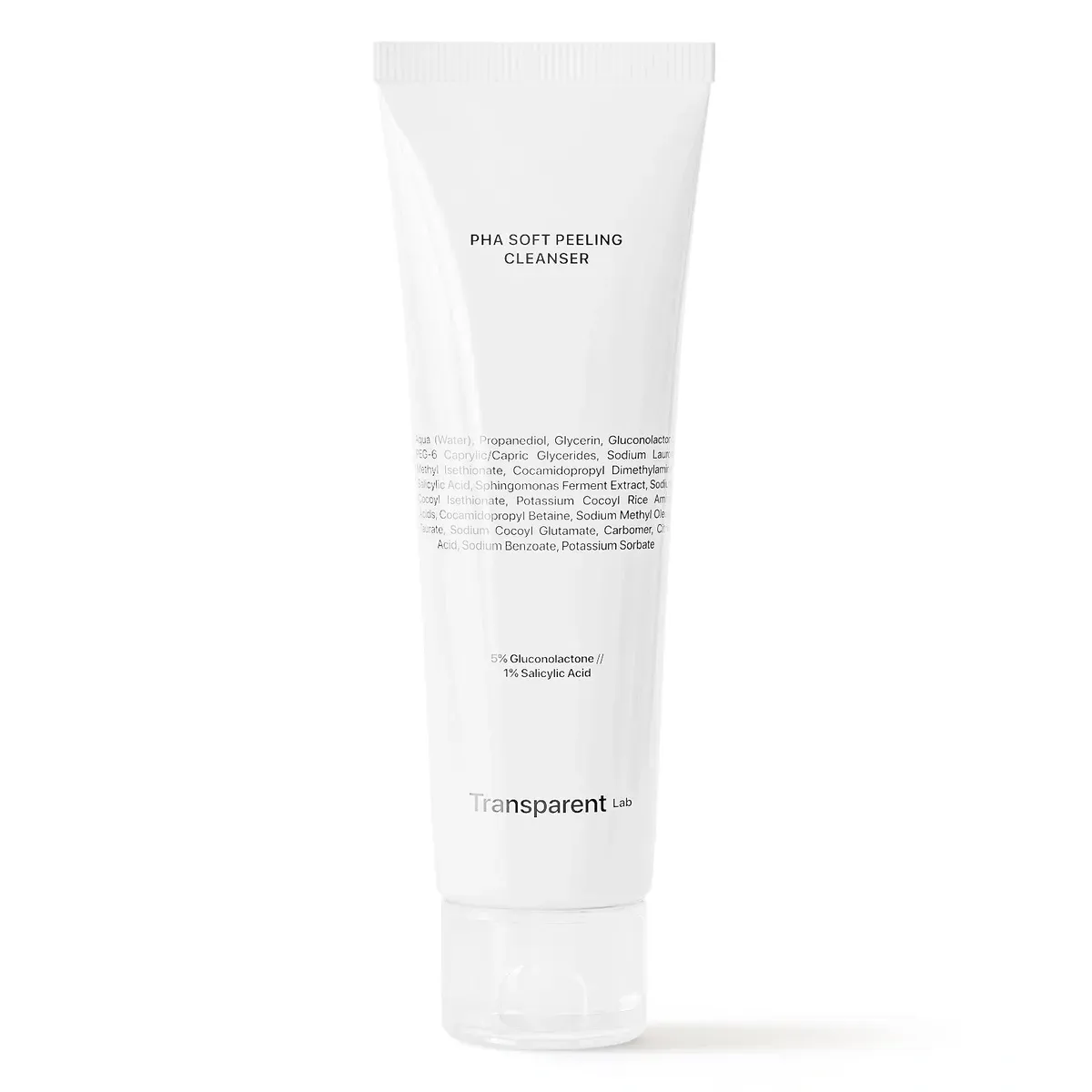 Transparent Lab PHA Soft Peeling Cleanser — тюбик з текстурою на фоні